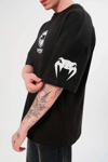 Unisex Bisiklet Yaka Baskılı Oversize T-shirt - Siyah