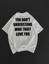 Unisex Bisiklet Yaka Baskılı Oversize T-shirt - Beyaz