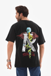 Unisex Bisiklet Yaka Baskılı Oversize T-shirt - Siyah