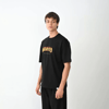 Unisex Bisiklet Yaka Baskılı Oversize T-shirt - Siyah