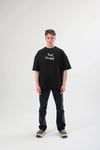 Unisex Bisiklet Yaka Baskılı Oversize T-shirt - Siyah