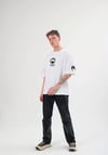 Unisex Bisiklet Yaka Baskılı Oversize T-shirt - Beyaz