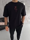Unisex Bisiklet Yaka Baskılı Oversize T-shirt - Siyah