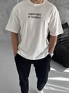 Unisex Bisiklet Yaka Baskılı Oversize T-shirt - Beyaz