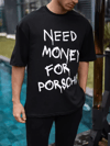 Unisex Bisiklet Yaka Baskılı Oversize T-shirt - Siyah