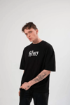 Unisex Bisiklet Yaka Baskılı Oversize T-shirt - Siyah