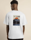 Unisex Bisiklet Yaka Baskılı Oversize T-shirt - Beyaz
