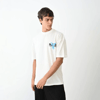 Unisex Bisiklet Yaka Baskılı Oversize T-shirt - Siyah