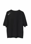 Unisex Bisiklet Yaka Baskılı Oversize T-shirt - Siyah