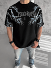 Unisex Bisiklet Yaka Baskılı Oversize T-shirt-siyah