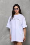 Unisex Bisiklet Yaka Baskılı Oversize T-shirt - Beyaz