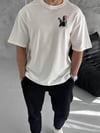 Unisex Bisiklet Yaka Baskılı Oversize T-shirt - Beyaz