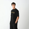 Unisex Bisiklet Yaka Baskılı Oversize T-shirt - Siyah