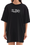 Unisex Bisiklet Yaka Baskılı Oversize T-shirt - Siyah