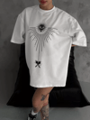 Unisex Bisiklet Yaka Baskılı Oversize T-shirt - Beyaz