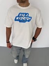 Unisex Bisiklet Yaka Baskılı Oversize T-shirt - Beyaz