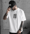 Unisex Bisiklet Yaka Baskılı Oversize T-shirt - Beyaz