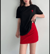 Unisex Bisiklet Yaka Baskılı Oversize T-shirt - Siyah