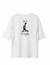Unisex Bisiklet Yaka Baskılı Oversize T-shirt - Beyaz