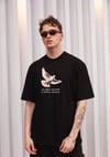 Unisex Bisiklet Yaka Baskılı Oversize T-shirt - Siyah