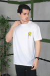 Unisex Bisiklet Yaka Baskılı Oversize T-shirt - Beyaz