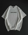 Unisex Bisiklet Yaka Baskılı Oversize T-shirt - Beyaz