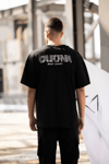 Unisex Bisiklet Yaka Baskılı Oversize T-shirt - Siyah