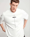 Unisex Bisiklet Yaka Baskılı Oversize T-shirt - Beyaz