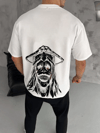 Unisex Bisiklet Yaka Baskılı Oversize T-shirt - Beyaz