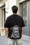 Unisex Bisiklet Yaka Baskılı Oversize T-shirt - Siyah