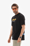 Unisex Bisiklet Yaka Baskılı Oversize T-shirt - Siyah