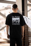 Unisex Bisiklet Yaka Baskılı Oversize T-shirt - Siyah