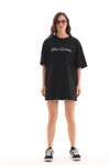 Unisex Bisiklet Yaka Baskılı Oversize T-shirt - Siyah