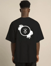 Unisex Bisiklet Yaka Baskılı Oversize T-shirt - Siyah