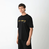 Unisex Bisiklet Yaka Baskılı Oversize T-shirt - Siyah