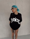 Unisex Bisiklet Yaka Baskılı Oversize T-shirt - Siyah