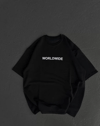 Unisex Bisiklet Yaka Baskılı Oversize T-shirt - Siyah
