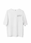 Unisex Bisiklet Yaka Baskılı Oversize T-shirt - Beyaz