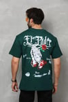 Unisex Bisiklet Yaka Baskılı Oversize T-shirt - Yeşil
