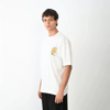 Unisex Bisiklet Yaka Baskılı Oversize T-shirt - Beyaz