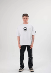 Unisex Bisiklet Yaka Baskılı Oversize T-shirt - Beyaz