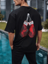Unisex Bisiklet Yaka Baskılı Oversize T-shirt - Siyah