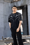 Unisex Bisiklet Yaka Baskılı Oversize T-shirt - Siyah