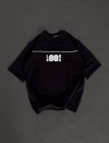 Unisex Bisiklet Yaka Baskılı Oversize T-shirt - Siyah