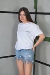Unisex Bisiklet Yaka Baskılı Oversize T-shirt- Beyaz