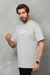 Unisex Bisiklet Yaka Baskılı Oversize T-shirt - Gri