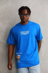 Unisex Bisiklet Yaka Baskılı Oversize T-shirt - Mavi