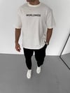 Unisex Bisiklet Yaka Baskılı Oversize T-shirt - Beyaz