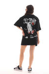 Unisex Bisiklet Yaka Baskılı Oversize T-shirt - Siyah