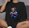 Unisex Bisiklet Yaka Baskılı Oversize T-shirt - Siyah